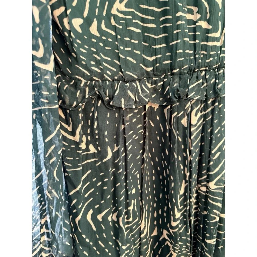 Ba&sh Lady Dress Women 2 US 6 Midi Forrest Fairy Geo Design Bohemian Green/Cream - Picture 6 of 16